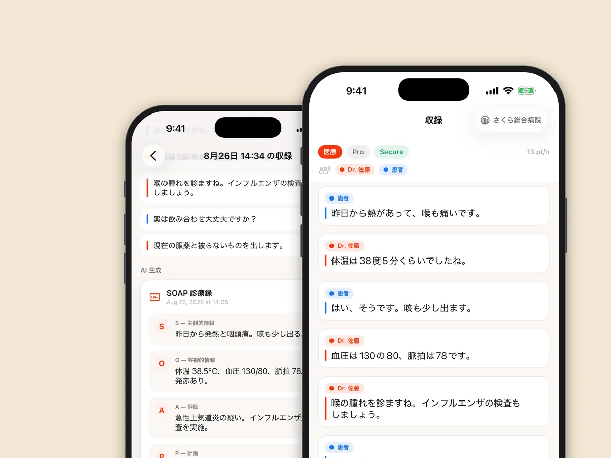 iPhoneアプリで診察の会話を文字起こしするイメージ